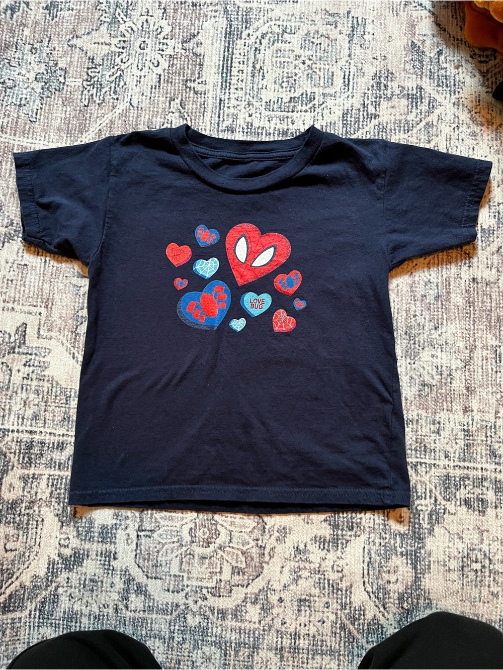 Marvel Navy Short Sleeve Tee with Red & Blue Heart Graphics